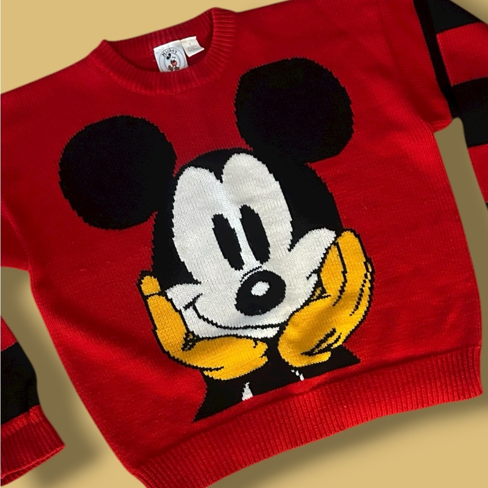 Vintage Mickey & Co. Knit Sweater Disney 90s Red Striped Big Graphic